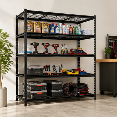 Étagère en métal robuste à 5 niveaux, l 48 po x P 24 po x H 72 po, support de rangement réglable, assemblage sans boulon, capacité de charge totale de 4 000 lb, pour le garage, le sous-sol, l'entrepôt, l'atelier, noir