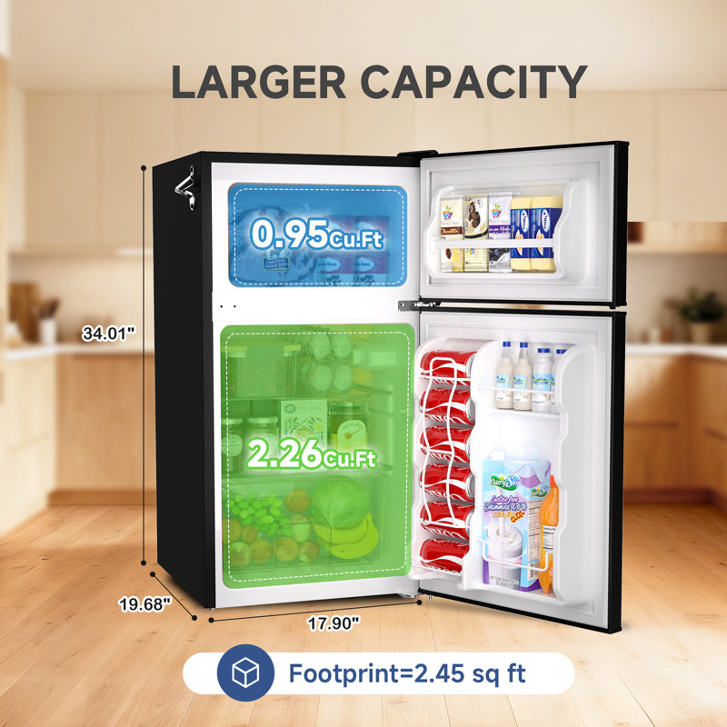 BANGSON 3.2 CU.FT Small Refrigerator with Freezer, Door Handle, Bottle Opener, For Bedroom, Dorm, Office, Home, Garage or RV,Black