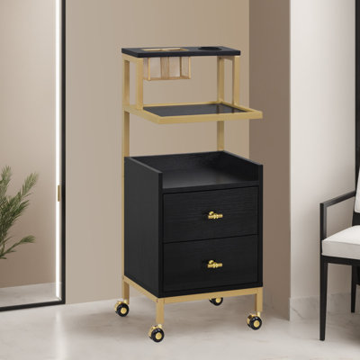 Utility Cart with Storage Drawers, Trolley with Metal Tool Holder and Basket