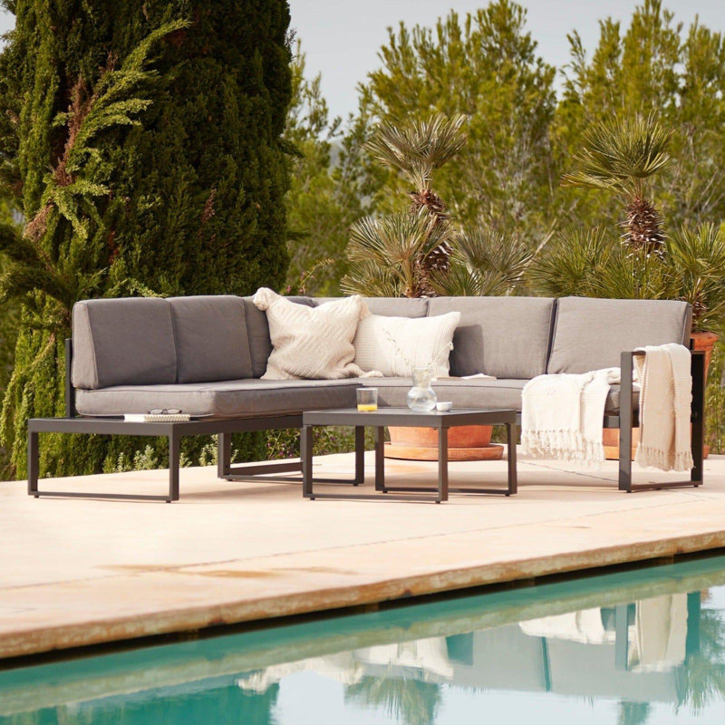 Anessah Interchangeable Sofa Set - Black, Grey Cushion/Grey Frame