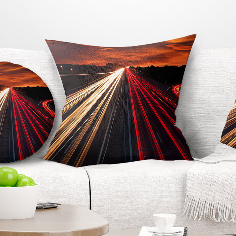 Speed Traffic Trails - Cityscape Printed Pillow, 16" x 16", Throw Pillow
