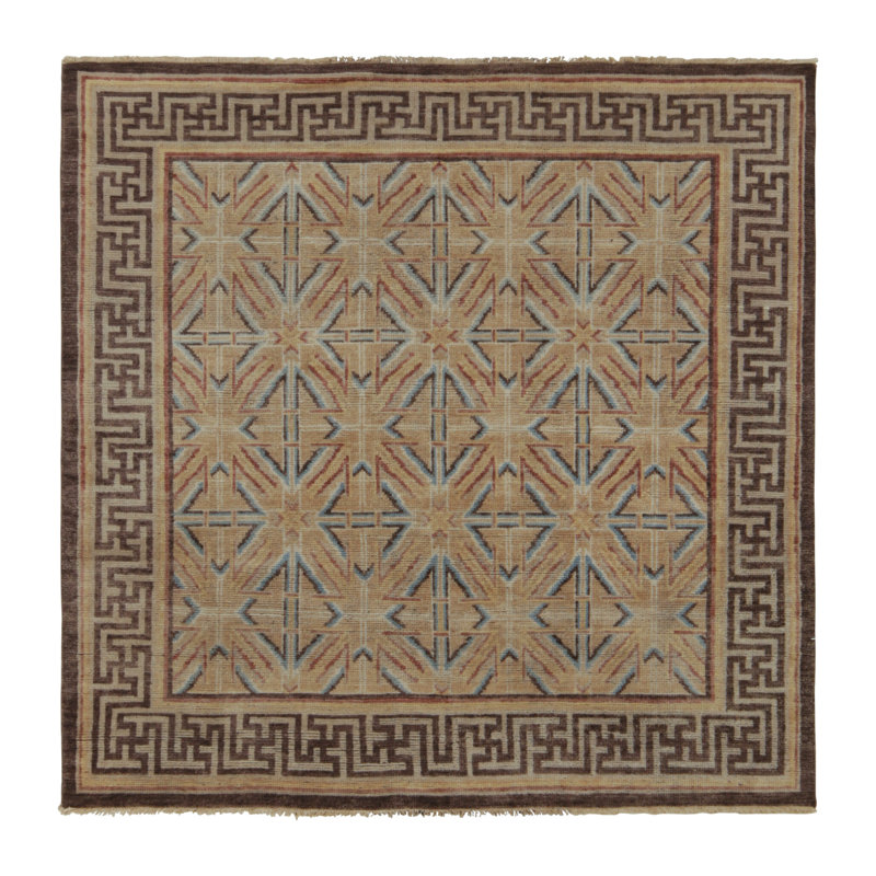 Rug & Kilim’S Chinese Dynastic Square Rug In Beige-Brown And Blue Patterns, Square 4'