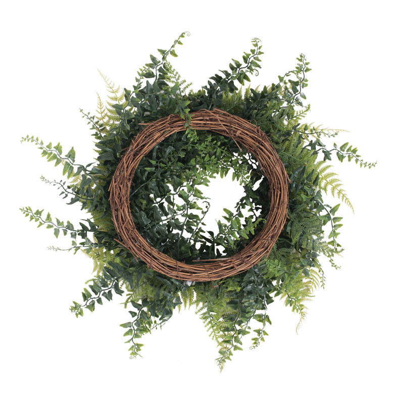 Artificial Buckler Fern and Grass Wreath, 18" H x 18" W x 4" D