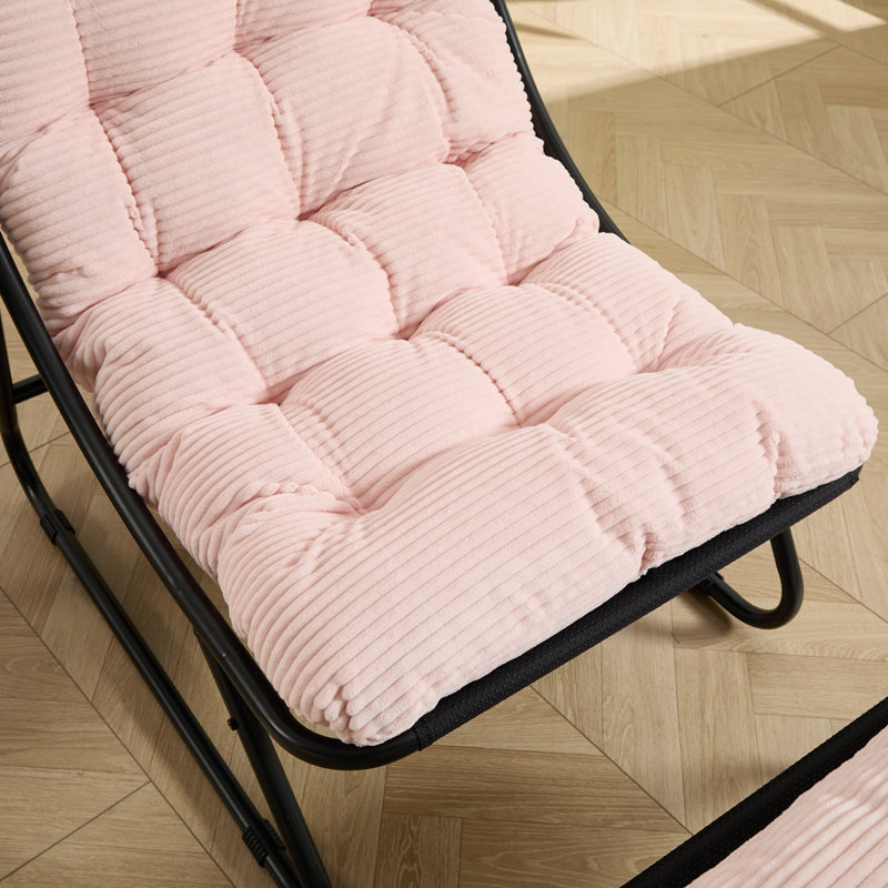 Patio Outdoor Lounge Chair with Ottoman, Pink Corduroy