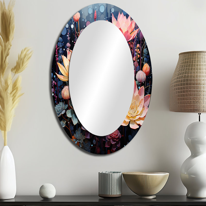 Pink Succulent Pink Serenade II - Pink Oval Wall Mirror Decor, 36" x 24"
