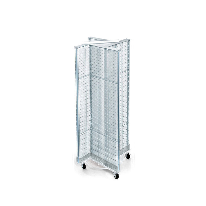 Clear Acrylic Pinwheel Pegboard Floor Display with Wheeled Base