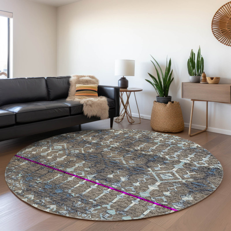 Fayina Area Rug with Non-Slip Backing, Round 8'