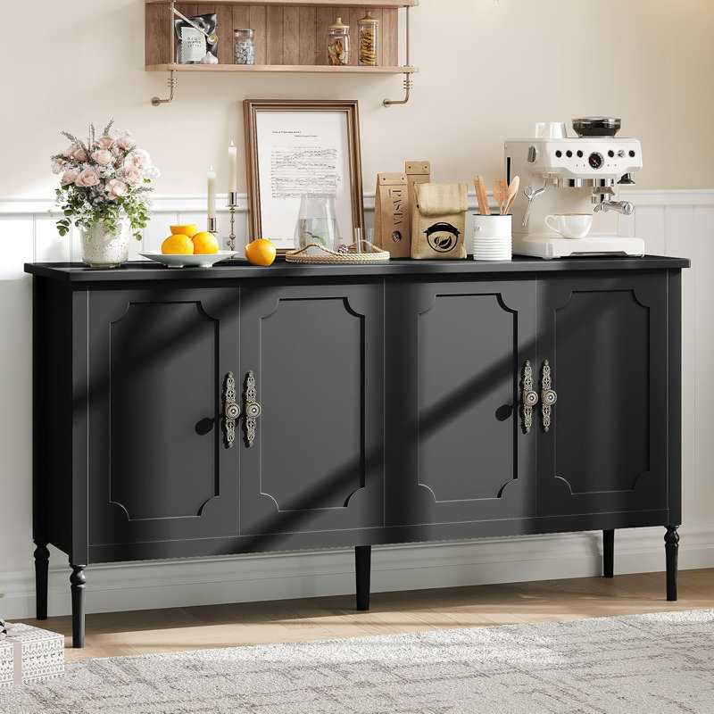 Buffet 59 "avec rangement, buffet moderne avec 4 portes et tablettes réglables, Noir