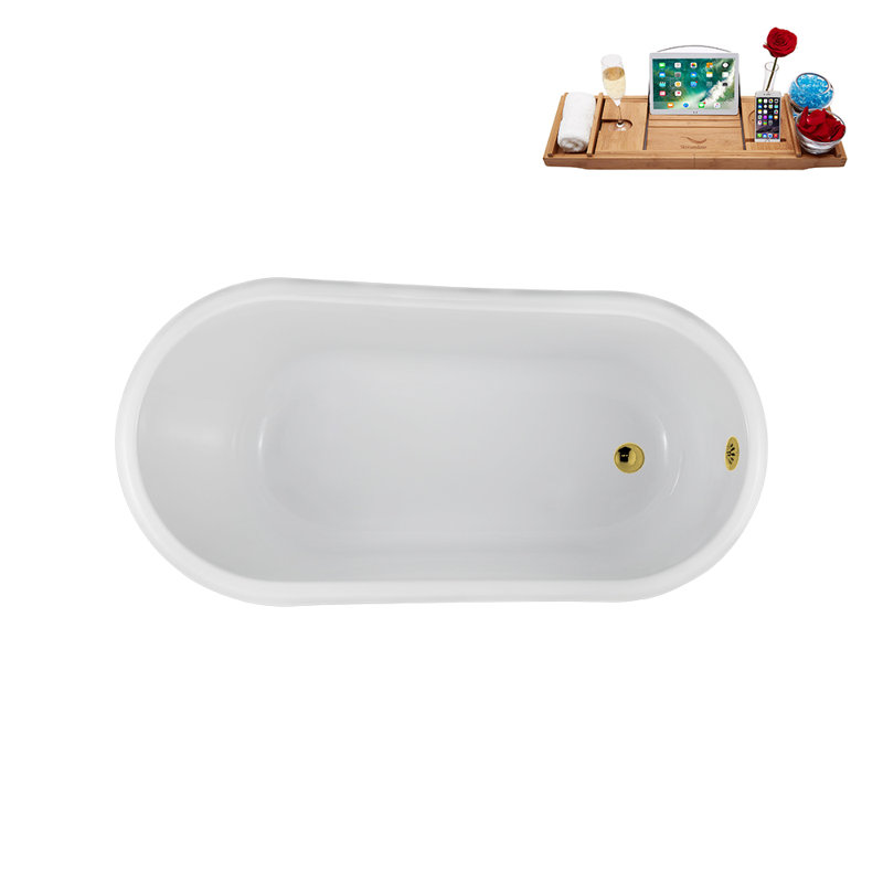 57.5'' x 29.5'' Soaking Acrylic Bathtub, Polished Gold, Glossy White