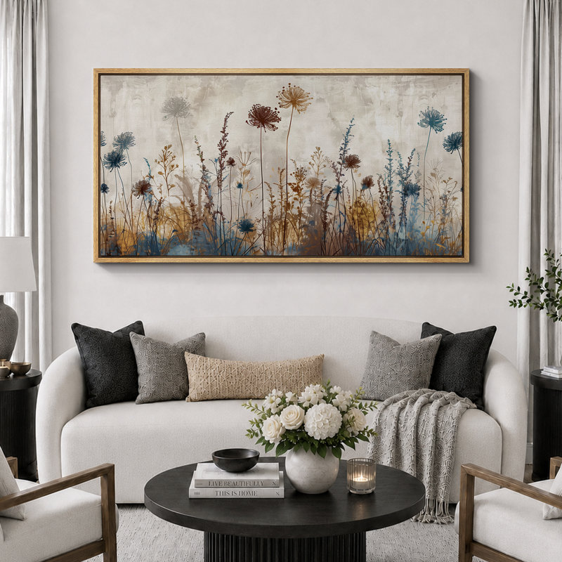 Fleurs sauvages vibrantes, fleurs sauvages, tons neutres, H 30 po x l 60 po, Naturel