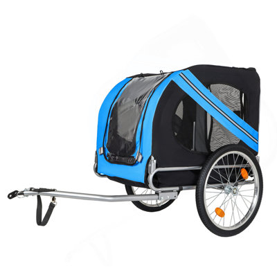 Large Folding Bike Trailer for Dogs – 100LB Capacity All-Terrain Pet Carrier, Durable Steel Frame for Cycling, Jogging, Camping & Outdoor Adventures, Black- Blue