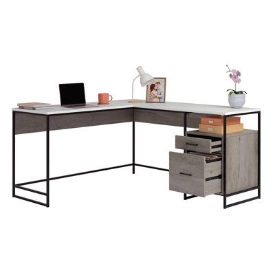 L-Shaped Desk, Brown Finish