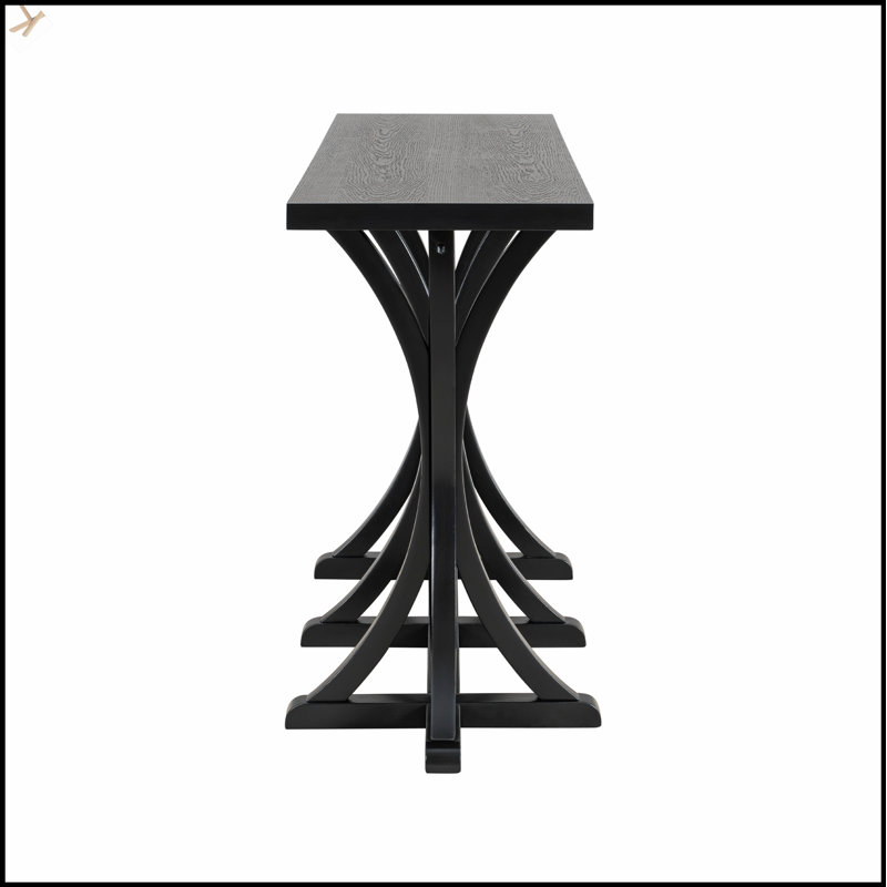 59.8'' Wooden Console Table With Oak Veneer Top, Farmhouse Entryway Table With Rubber Wood Slender Curved Legs, Perfect For Living Room, Entryway, Hallway, Dining Spaces.