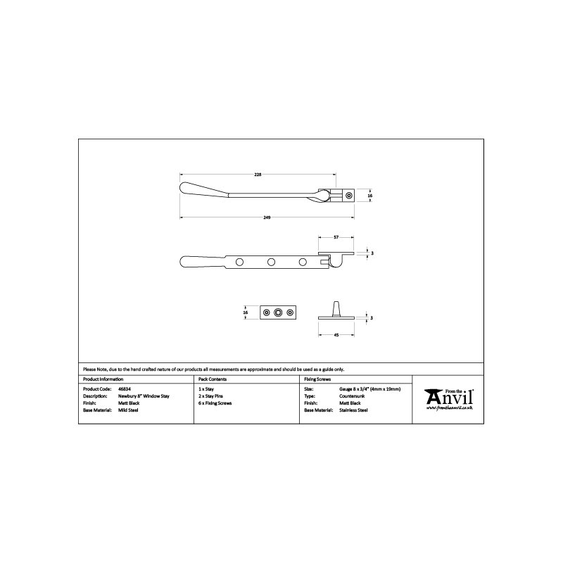 Newbury Stay, 24.9cm H x 1.6cm W x 0.6cm D, Matt Black