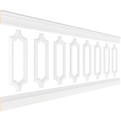 94 1/2"L (Adjustable 36"H to 40"H) Ashford Scalloped Panel Traditional Wainscot Paneling Kit