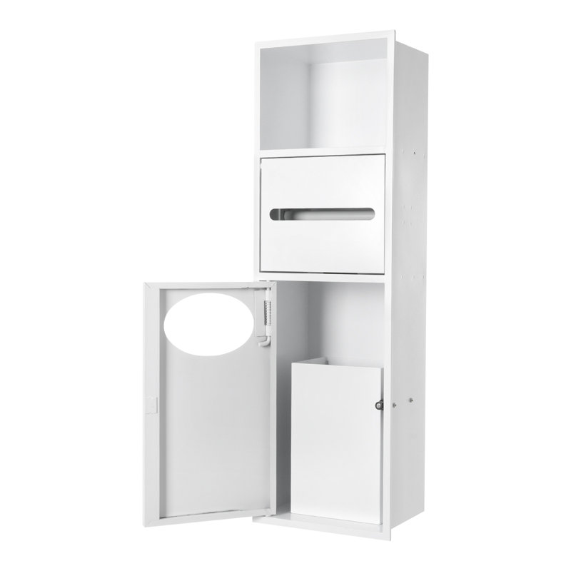 Bathroom Wall Niche, Bathroom Cabinet With Toilet Paper Holder And Trash Can, White