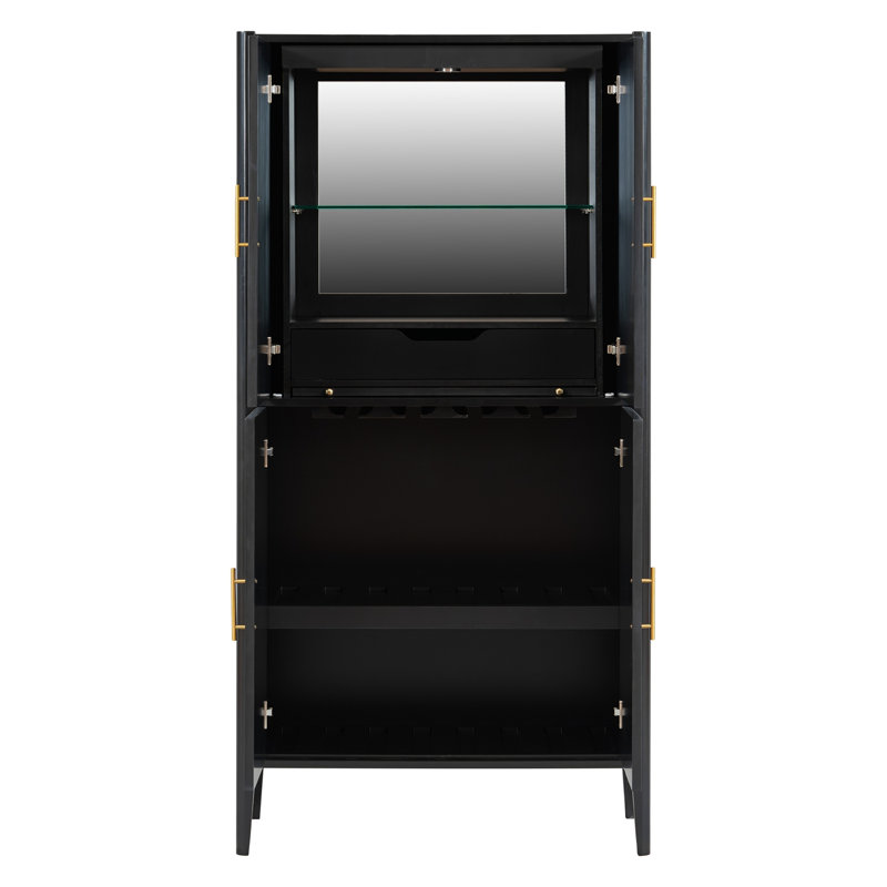 Armoire de rangement haute à 4 portes avec tiroir et tablettes réglables, Black