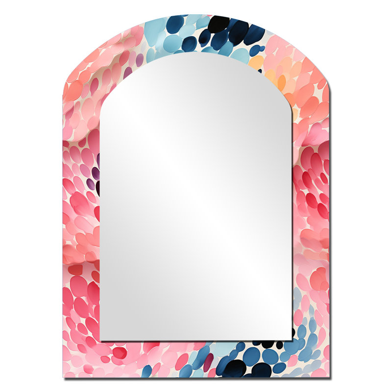 Prange aquarelle excentricité rose et bleu - miroir décoratif arqué abstrait, 34 po x 25 po