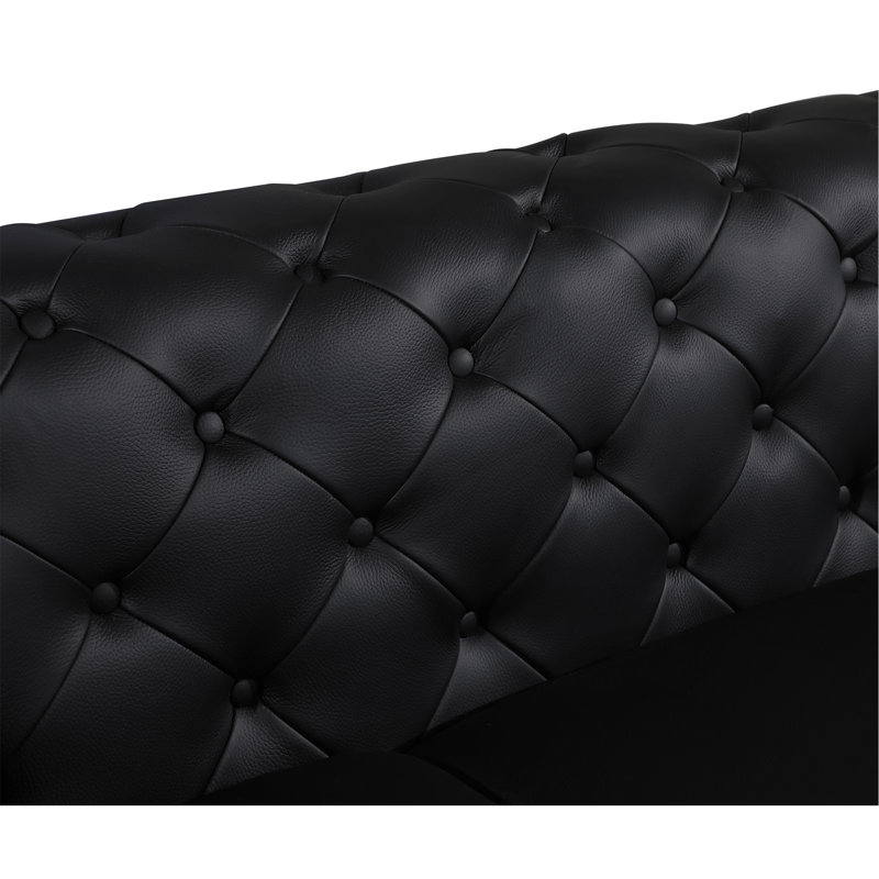 Causeuse en cuir 100% italien Global United, L 38 po, Similicuir noir, Noir