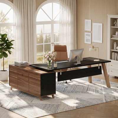 78.7" L-Shaped Office Desk with 55" Cabinet, Modern Large Computer Desk with 2 Drawers for Home Office