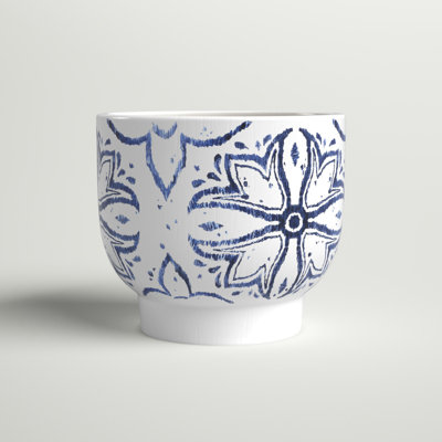 Killam White and Blue Mediterranean-Style Ceramic Cachepot