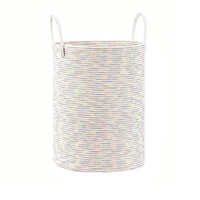 Large Cotton Rope Laundry Basket Woven Dirty Clothes Hamper with Handles Tall Storage Bin for Bedroom Bathroom Toys Blankets