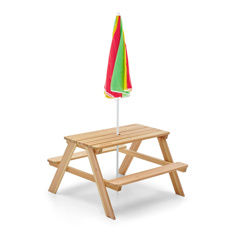 Wooden Picnic Table with Parasol