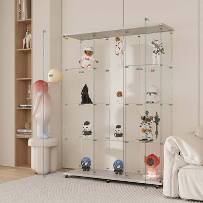 Tempered Glass Display Cabinet, Wine Cabinet,Storage Cabinet,File Cabinet,With Bluetooth LED Light Strip,Lock On The Door,Equipped With Cast
