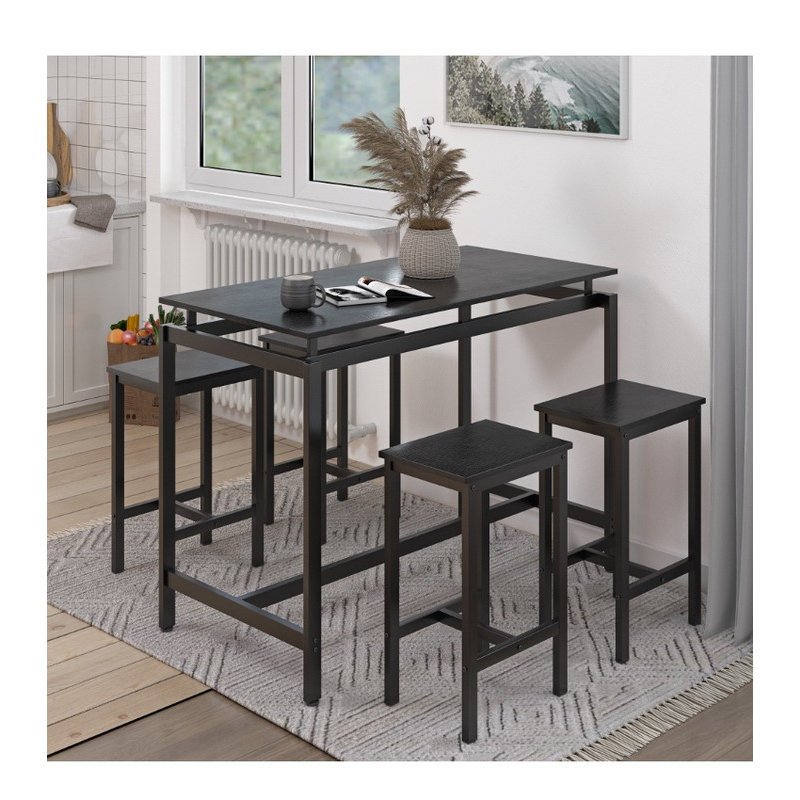 5-Piece Black Pub Table Set—Counter Height, Table + 4 Bar Stools, Compact for Kitchen/Breakfast Nook/Small Space, Black