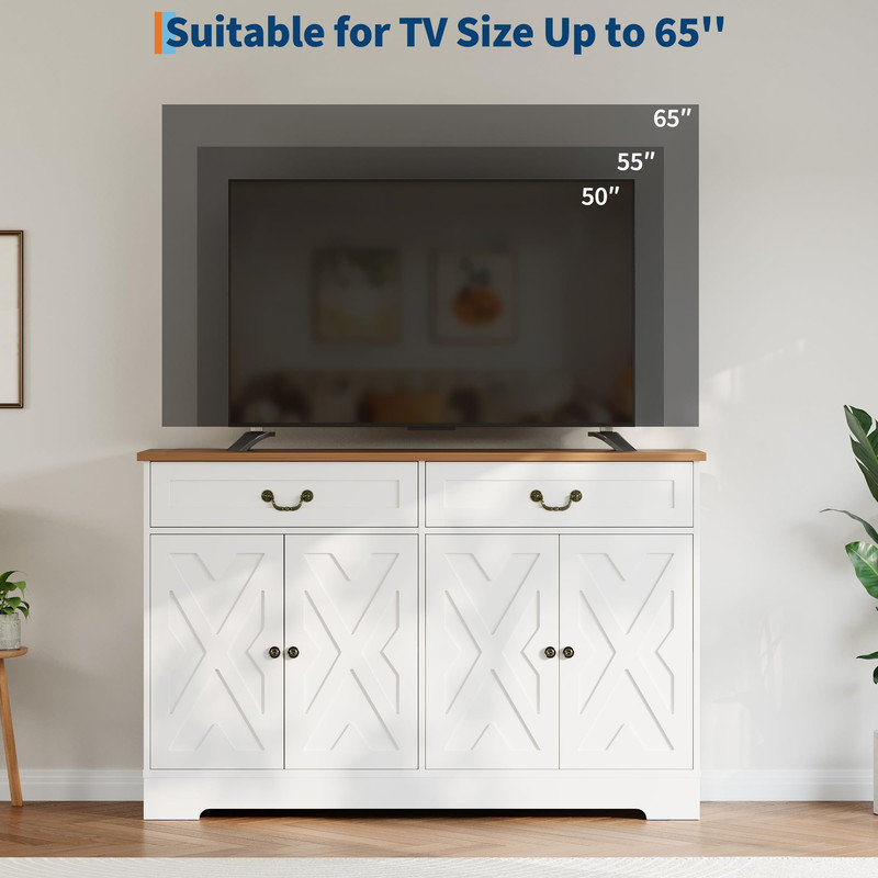 Coffee Bar Cabinet - Kitchen Storage Sideboard with 4 Doors, 2 Drawers and Adjustable Shelf in White for Kitchen, Living Room or Entry Area