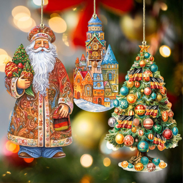 The Holiday Aisle® 3 Piece Irish-Inspired Santa Wooden Ornaments