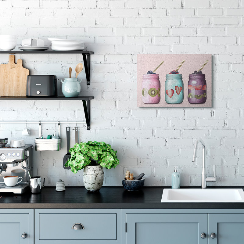 «Fruit Smoothie Jars Food Pink», impression, Toile tendue, H 16 po x l 20 po
