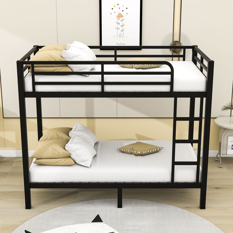 Metal Bunk Bed With Guardrails And Ladder, Twin Over Twin, Black