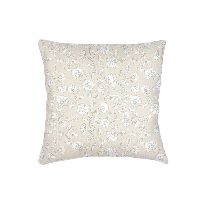 Blue Jaipur Floral Linen Euro Pillow 26x26 with Down Alternative Insert, Beige, Square 22", Down Blend