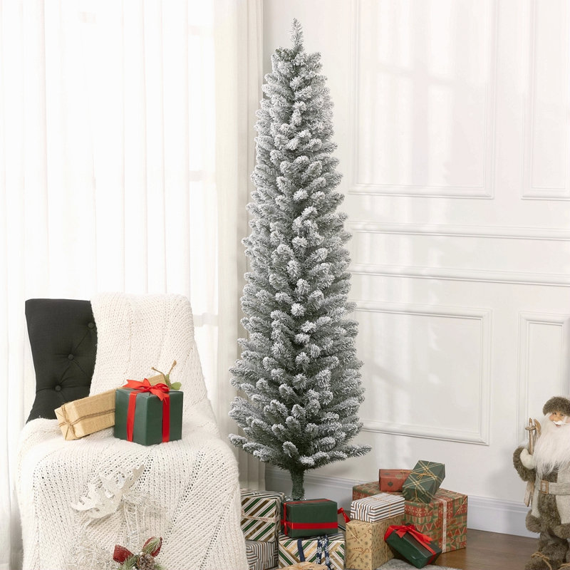 Arbre de Noël artificiel 6 pi avec 329 pointes enneigées, base en métal, arbre de Noël réaliste