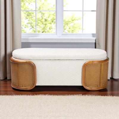 Banc de rangement en tissu avec rotin tissé crème H 17,7 po x l 47,8 po x P 18,01 po Graham
