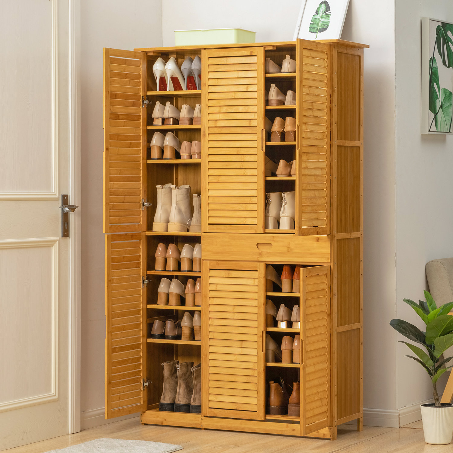 https://assets.wfcdn.com/im/87421390/compr-r85/2515/251552039/43-pair-10-tiers-bamboo-shoe-storage-cabinet-with-drawer-and-10-shutter-doors.jpg