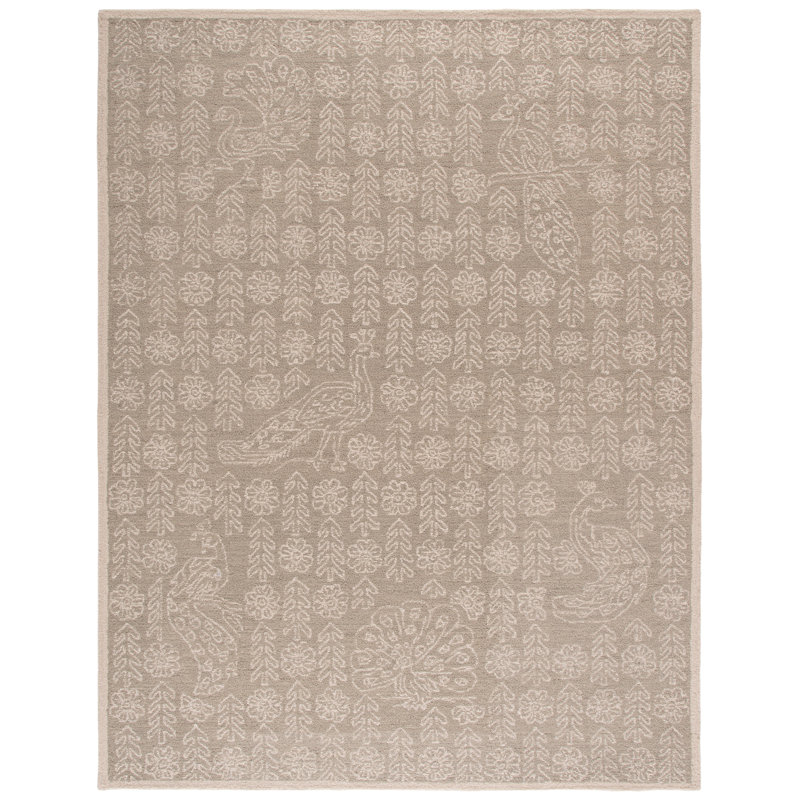 Ébène touffeté à la main 80% laine; Tapis floral 20% coton, Rectangle 8' x 10'