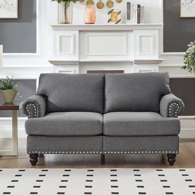 59,5 po American Classic Style à 2 places, rembourré à 100%, accoudoir rond avec fonction de rangement, structure en bois massif, poche à ressorts et coussin en mousse, housses de coussin amovibles