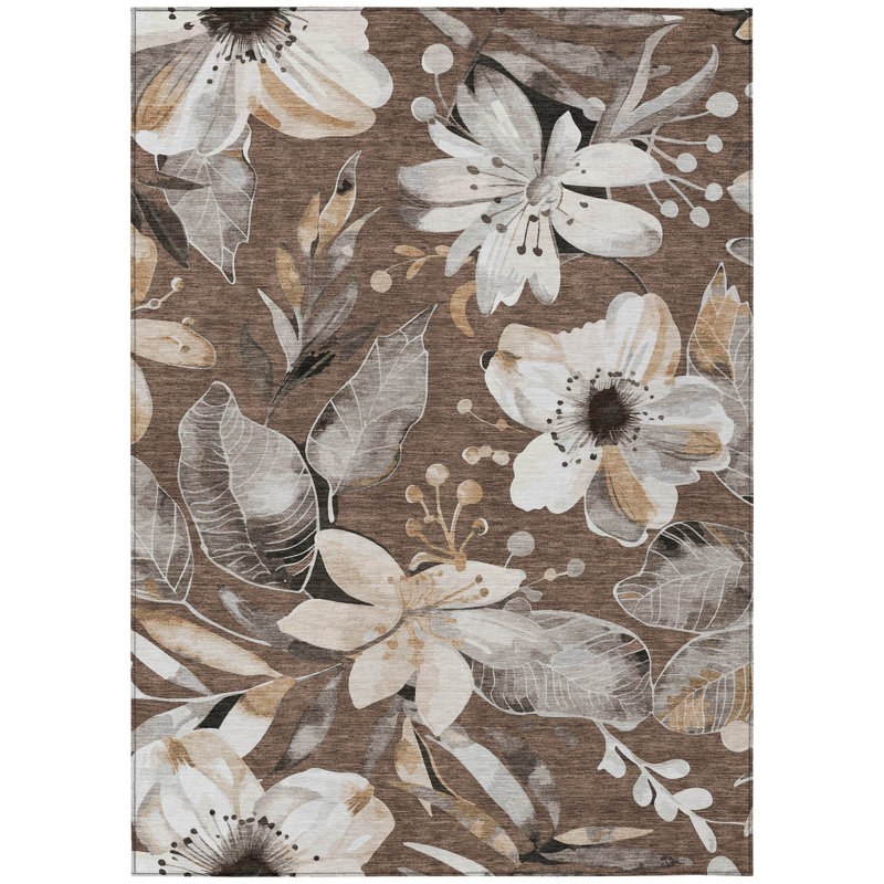 Machine Washable Indoor/Outdoor London ACN2260 Floral Rug, Rectangle 9' x 12'