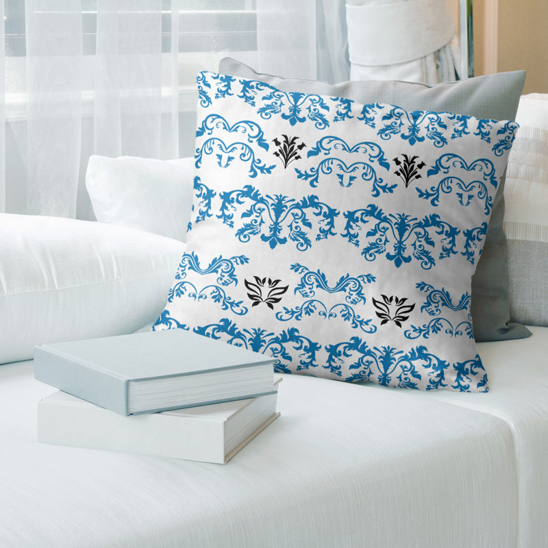 Housse de coussin Detroit Football Baroque, 18" x 18", Croisé en coton, Blanc / bleu / noir