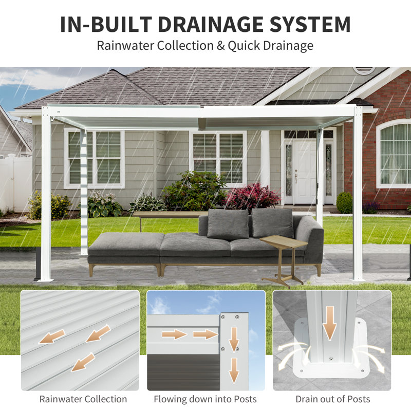 13 Ft. W x 10 Ft. D Aluminum Pergola with Canopy, White