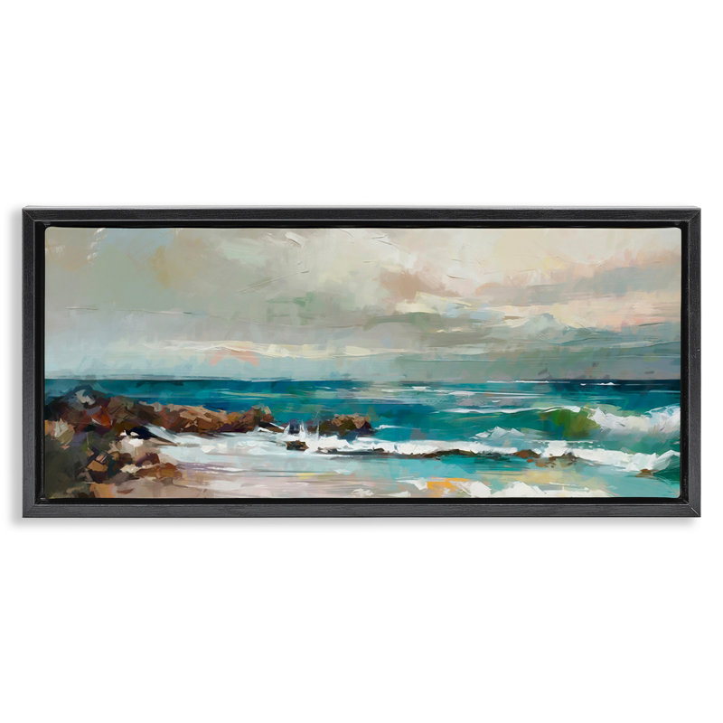 Rocky Ocean Waves, H 11 po x l 25 po, Cadre flottant noir de jais