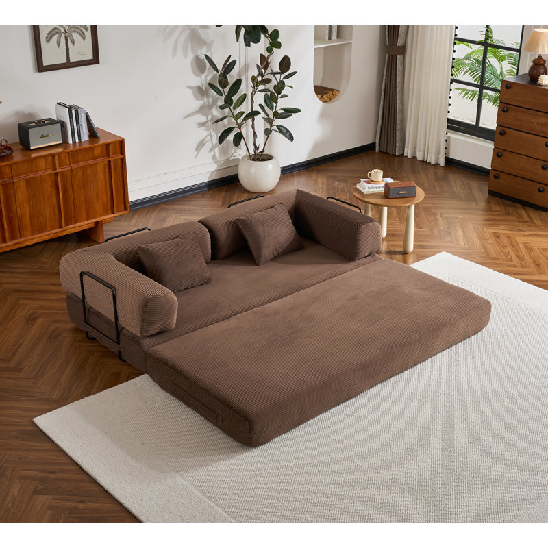 Canapé-lit convertible avec coussin cylindrique, canapé-lit pliant en velours côtelé avec cadre de forme fixe, canapé-lit de salon pour la chambre à coucher (brun)