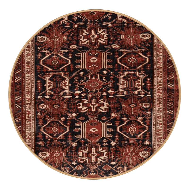 Machine Washable Persian Brown Area Rug, Round 7'