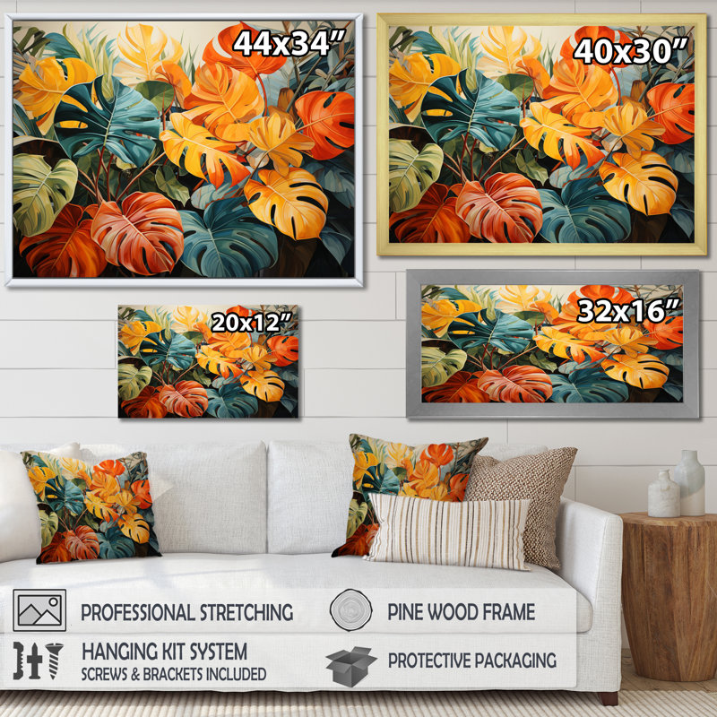 Orange, vert, plantes tropicales III, Toile tendue, H 12 po x l 20 po x P 1 po