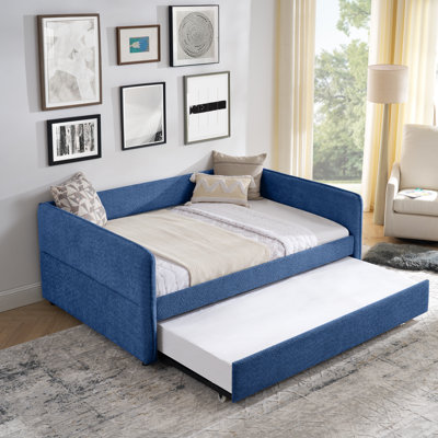 Multifunctional Upholstered Daybed, Blue Boucle Fabric, Modern Design For Home
