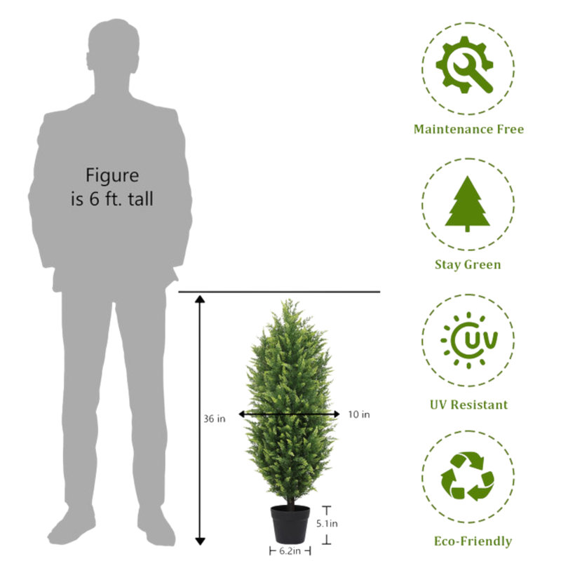 Artificial Cedar Topiary Trees,Faux Greenery in Black Plastic Pot for Indoor and Outdoor Use, 35.44 x 10
