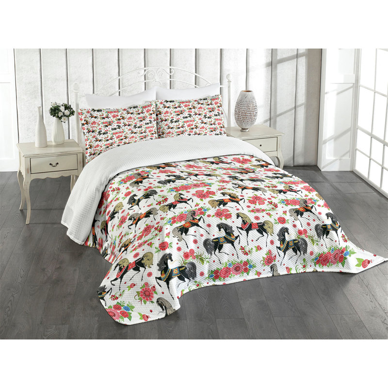 Ambensonne Horses Bedspread Abstract Multicolor Multicolor, King Coverlet/Bedspread + 2 Pillow Shams