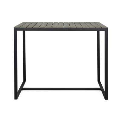 Modern Wood Bar Table With Industrial Metal Base For Outdoor Activity Chic Frame Patio Entertainment
